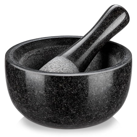 Large Mortar and Pestle Set, 100% Granite, Natural Unpolished, Herb Crusher, Spice Grinder, Stone Grinder Bowl for Making Guacamole and Pesto, 6.3 Inch Pestle and 16 oz Mortar(2 Cup)