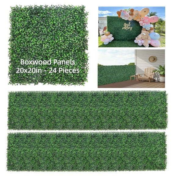 24PCS 20"x20" Artificial Boxwood Panels,Boxwood Hedge Wall Panels,Artificial Grass Backdrop Wall, Privacy Hedge Screen UV Protected for Outdoor Indoor Garden Fence Backyard