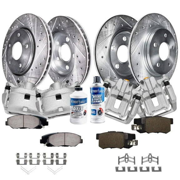 Detroit Axle - Brake Kit for 2003-2011 Honda Element Front & Rear Drilled & Slotted Brake Rotors Brake Calipers Ceramic Brakes Pads 2004 2005 2006 2007 2008 2009 2010 Replacement