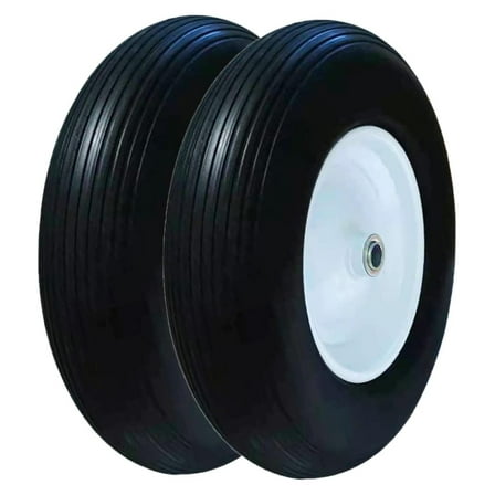 Set of 2 Wheelbarrow Tire 4.80/4.00-8 Flat-Free with 3/4 & 5/8 Wheel Bearing, 3-6" Hub 16" Solid Rubber Wheel Tires Non-Slip for Yard Cart Garden Wagon (Black)