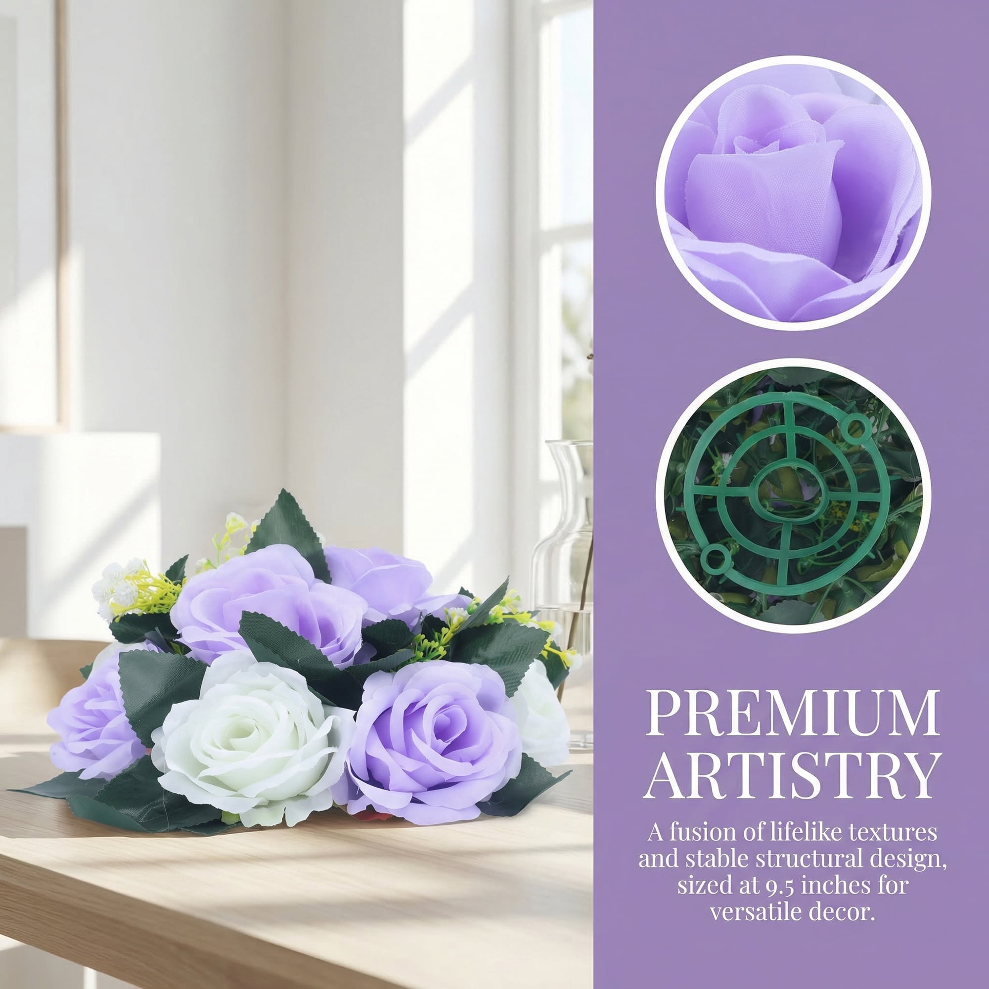 Unique Bargains 2Pcs Artificial Rose Flower Centerpiece Light Purple Dark Red 4.7 in