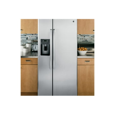 GE - 23.2 Cu. Ft. Side-by-Side Refrigerator with External Ice & Water Dispenser - Stainless steel