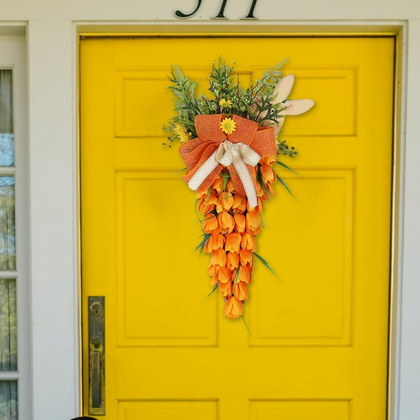 Decoración de Puerta de Zanahoria de Pascua, Colgador Artificial, Mesa Botín de Zanahoria, Corona de Zanahoria de Pascua para Puerta Delantera, Ventan con