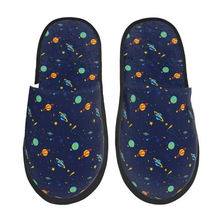 Balery Space Galaxy Slient Indoor Furry Fleece Comfort House Shoes Soft Non-Slip Home Shoes Cotton slippers House Slippers-- Medium