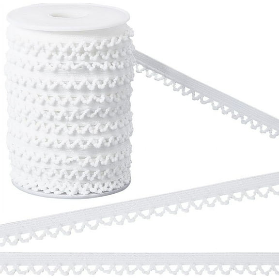 27m 11mm Wide Picot Loop Elastic Lingerie Trim Frilly Spandex Lace Ribbon Stretch Band Webbing Decorative Edges Trimming for Underwear Dress Headbands Sewing Craft White