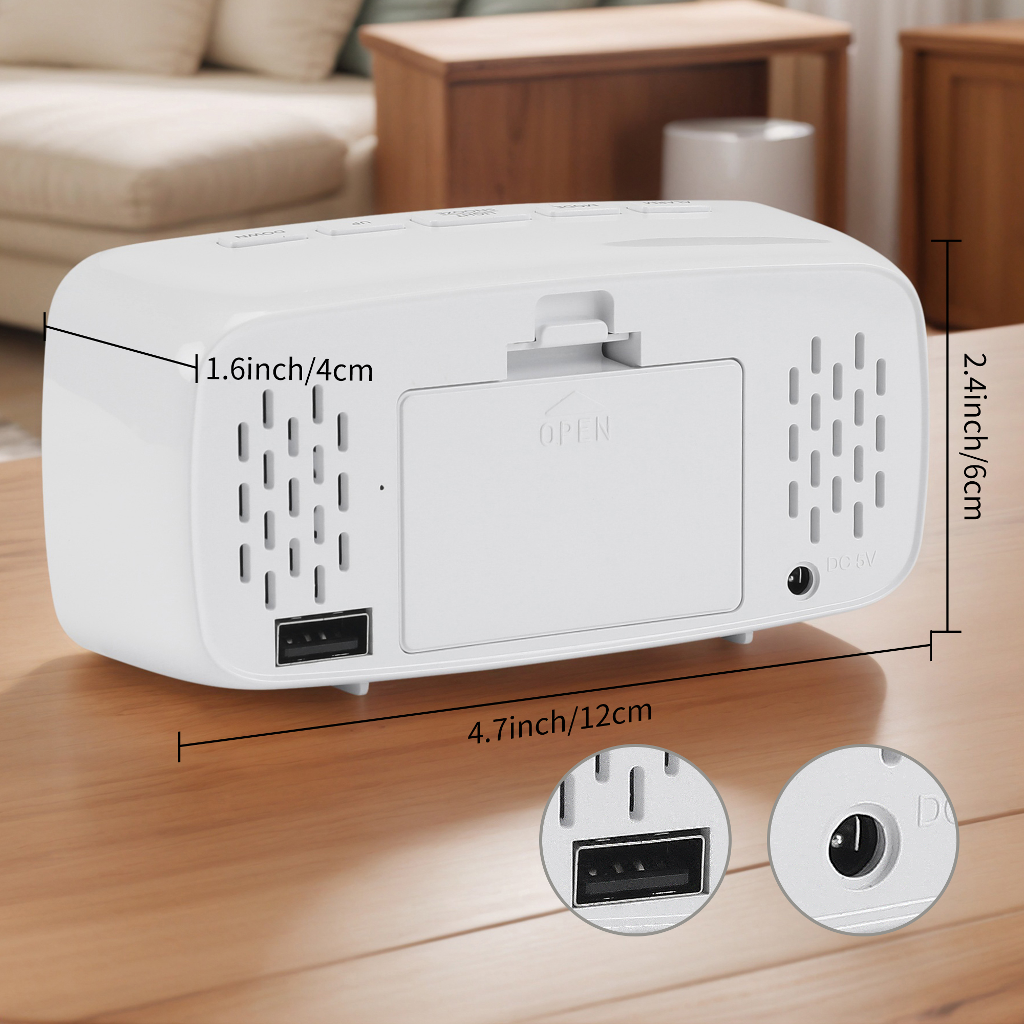 Unique Bargains Alarm Clock Black Housing With White Light 4.7"L x 1.6"W x 2.4"H