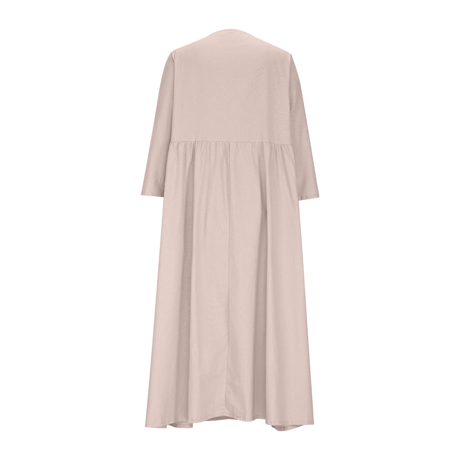 JGGSPWM Linen Dress Women V Neck Long 3/4 Sleeve Tunic Boho Maxi Dress Casual Spring and Autumn Plain Flowy Beach Vacation Dresses Pink S