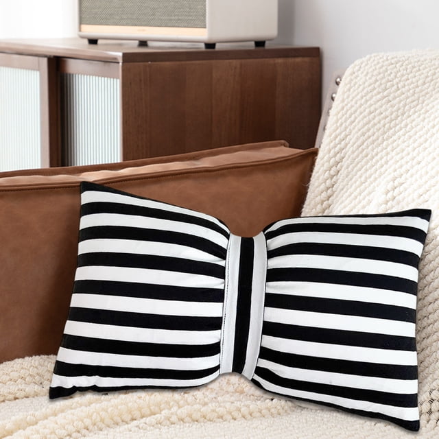 Cojín de almohada lumbar con lazo - Tela de terciopelo | Acento de lazo decorativo desmontable multicolor | Respaldo de apoyo suave para sala de estar, dormitorio, oficina | 19.6x13 pulgadas | Funda