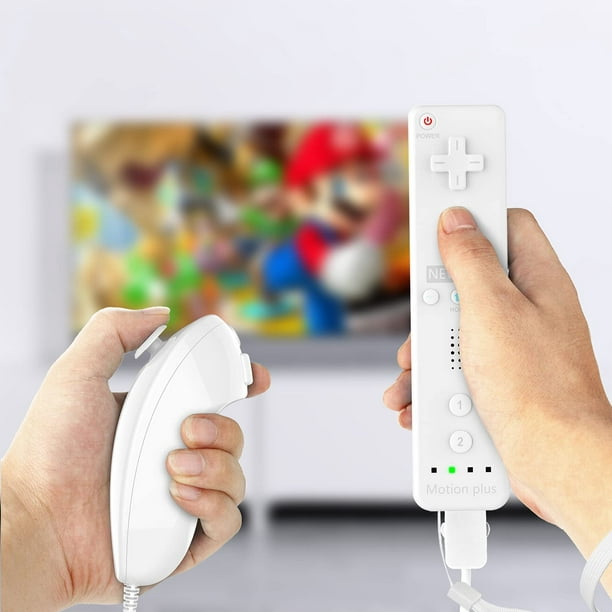 Manette Wii compatible avec Nintend Wii, Wii U avec Motion Plus, 1  télécommande Wii et manette Nunchuck avec étui en silicone et dragonne ( Blanc) 
