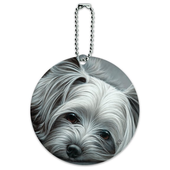 Yorkshire Terrier Yorkie Tired Sleepy Dog Round Luggage ID Tag Card Suitcase Carry-On