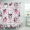 thumbnail image 1 of ABPHQTO Cortina de ducha de poliéster con calaveras humanas kitsch y capullos de color rosa de 152x180 cm, 1 of 2