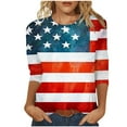 thumbnail image 2 of Odbmxy 3/4 Sleeve Womens Tee Shirts Plus Size Summer Independence Day Womens Tops Party Workout Loose Blue Striped Casual Tops, 2 of 5