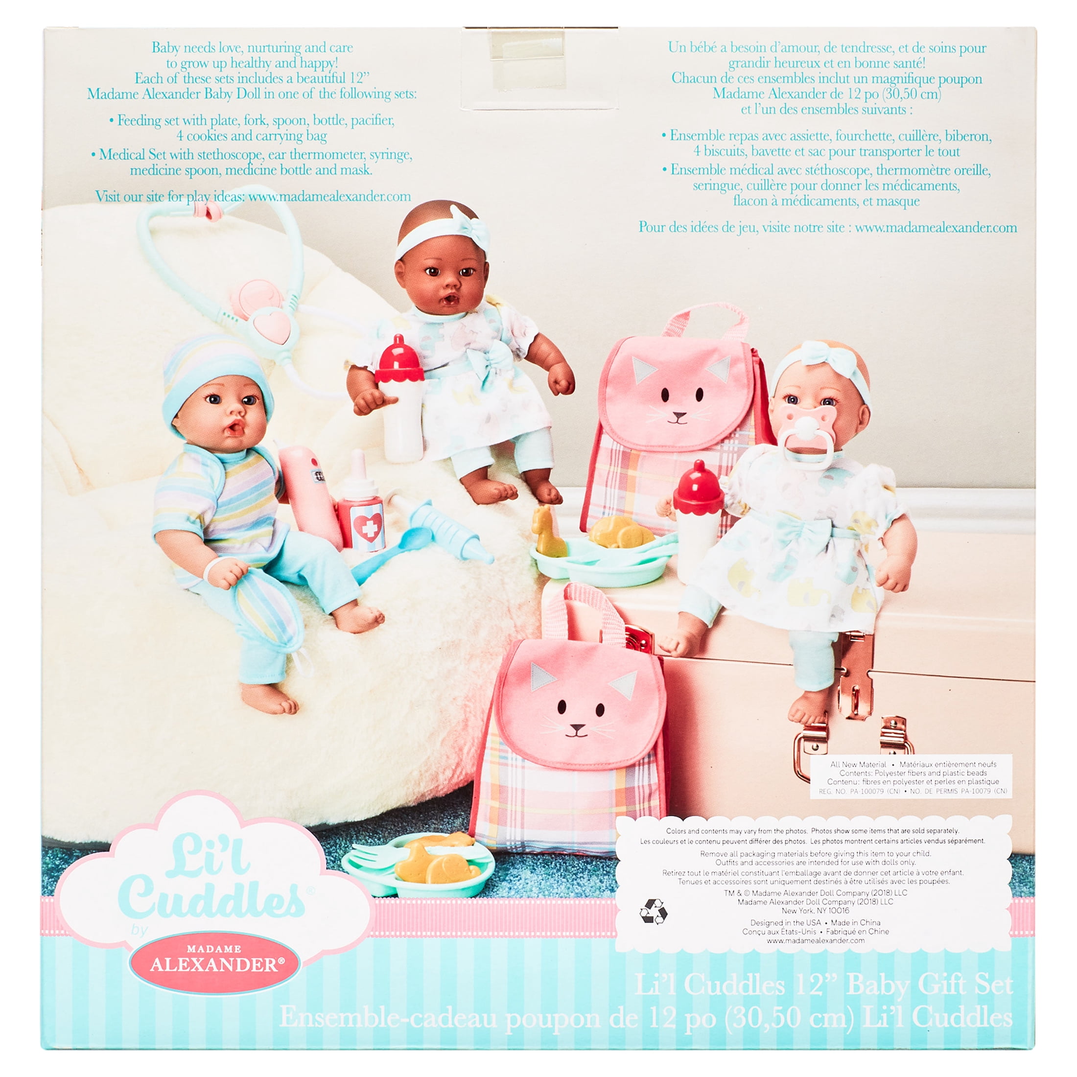 Madame Alexander Dark Skin Tone Feeding Doll Playset, 11 Pieces