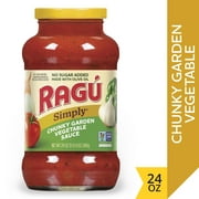 Ragu Simply Chunky Garden Vegetable Pasta Sauce, Made with Olive Oil and Simply Delicious Ingredients that are Non-GMO Verified with No Added Sugars for a High Quality Italian Sauce, 24 OZ