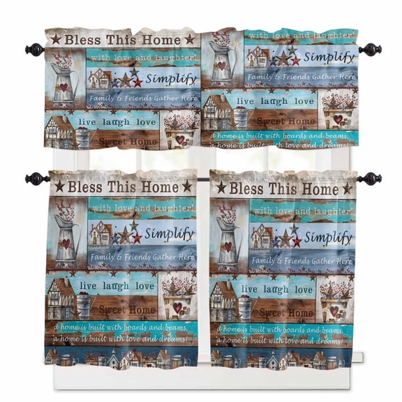 Bless This Home Kitchen Curtains Valances and Tiers Set of 3, 24 Inch Length Tier Curtains and Valance Rod Pocket Valance Curtains Set for Kitchen Bathroom Small Windows