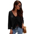 thumbnail image 2 of Women's Waffle Knit Ruched Bat Wing Long Sleeve Draw String Tunic Top, 2 of 6