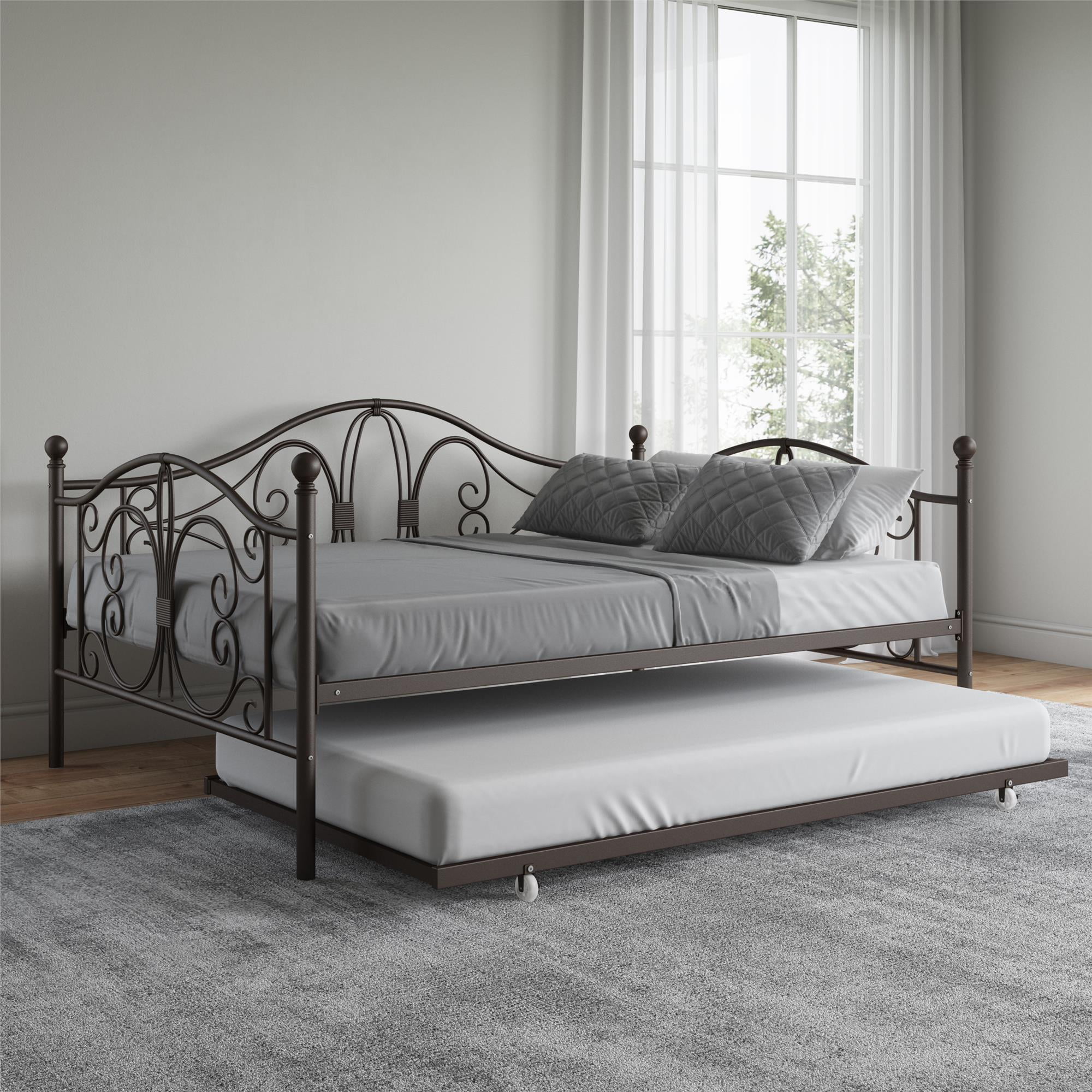 DHP Bombay Full Size Metal Daybed Frame and Twin Size Trundle, Bronze