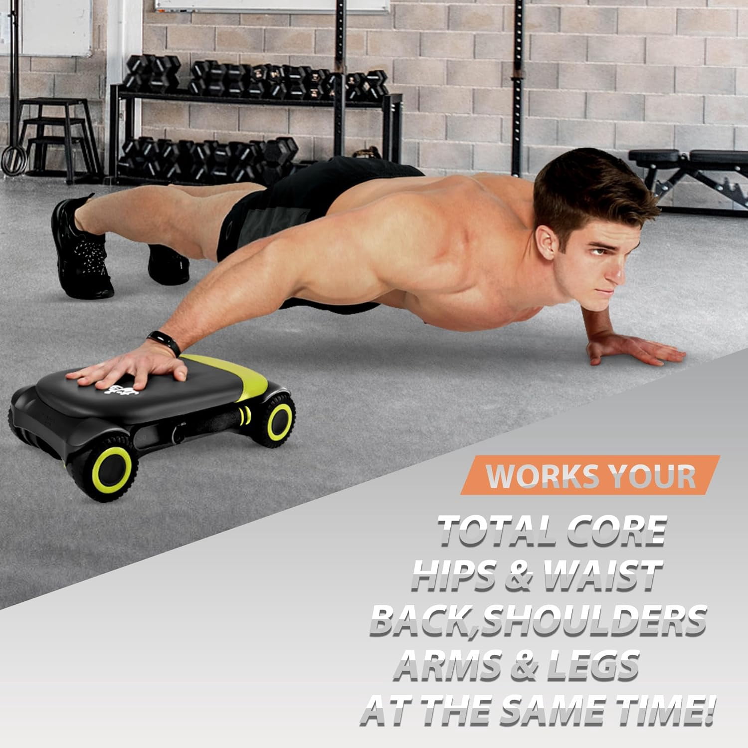 Wonder Core Slide Fit, Ab Roller Board with 4 Wheels, Automatic Rebound Abdominal Roller Wheel for Core Workout, Abdominal Trainer with Knee Pad, Ab Exercise Equipment, Fitness Rolling Board, Green