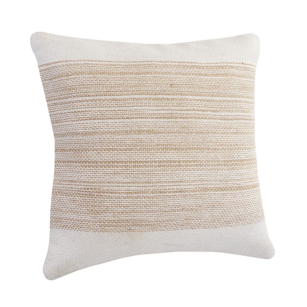 Laddha Home Designs Handwoven Striped Cotton Throw Pillow Cover - 20" - Beige and White