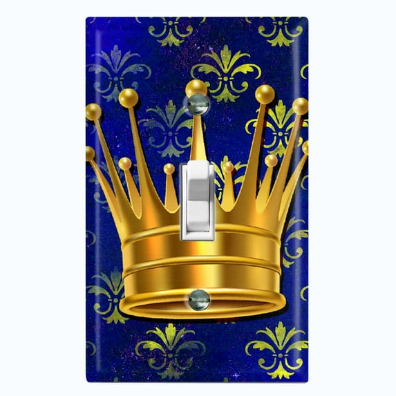 Metal Light Switch Wall Plate Outlet Cover (Queen Crown Blue Pattern - Single Toggle)