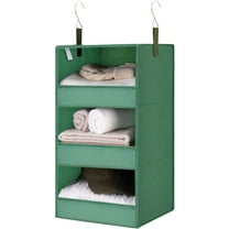 3-Shelf Closet Organizers and Storage, Foldable Hanging Closet Organizer, Hanging Closet Shelves with 2 Metal Hooks, Leak-Proof Closet Storage for Sweater, Clothes Organizer, Dark Green