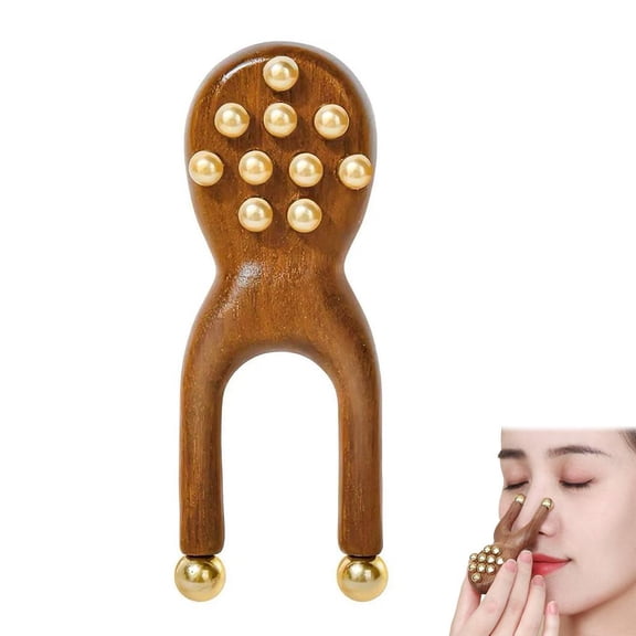 Wooden Nose Massage Tool Brass Bead Handheld Comb Antistatic For Face Nose