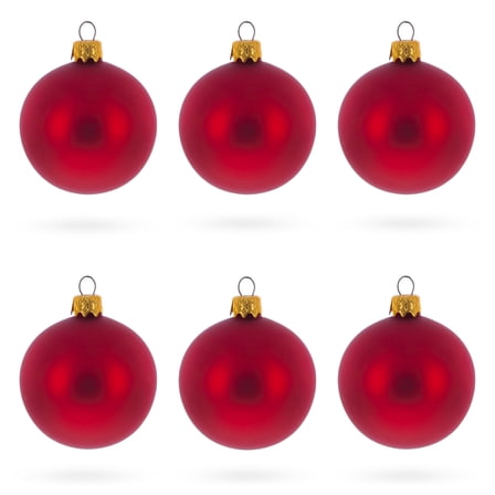 Set of 6 Matte Red Glass Ball Christmas Ornaments 2.4 Inches