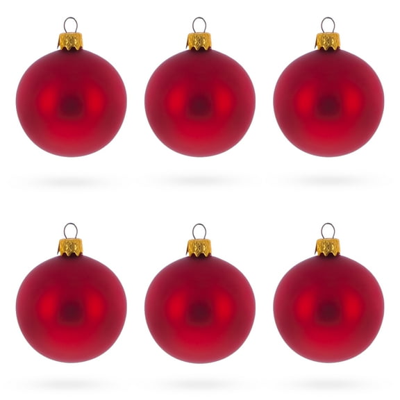 Set of 6 Matte Red Glass Ball Christmas Ornaments 2.4 Inches