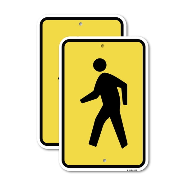 (2 Pack) Pedestrian Crossing Symbol | 12" X 18" Heavy-Gauge Aluminum Sign | Rust Free Aluminum, Weather Resistant, Waterproof, Fade Resistant, 2 Pre-drilled Holes