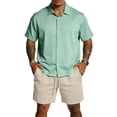 thumbnail image 2 of LWavelet Men's Breathable Mesh Button Down Shirt and Drawstring Shorts Set Casual Summer Outfit Light Green XL, 2 of 6