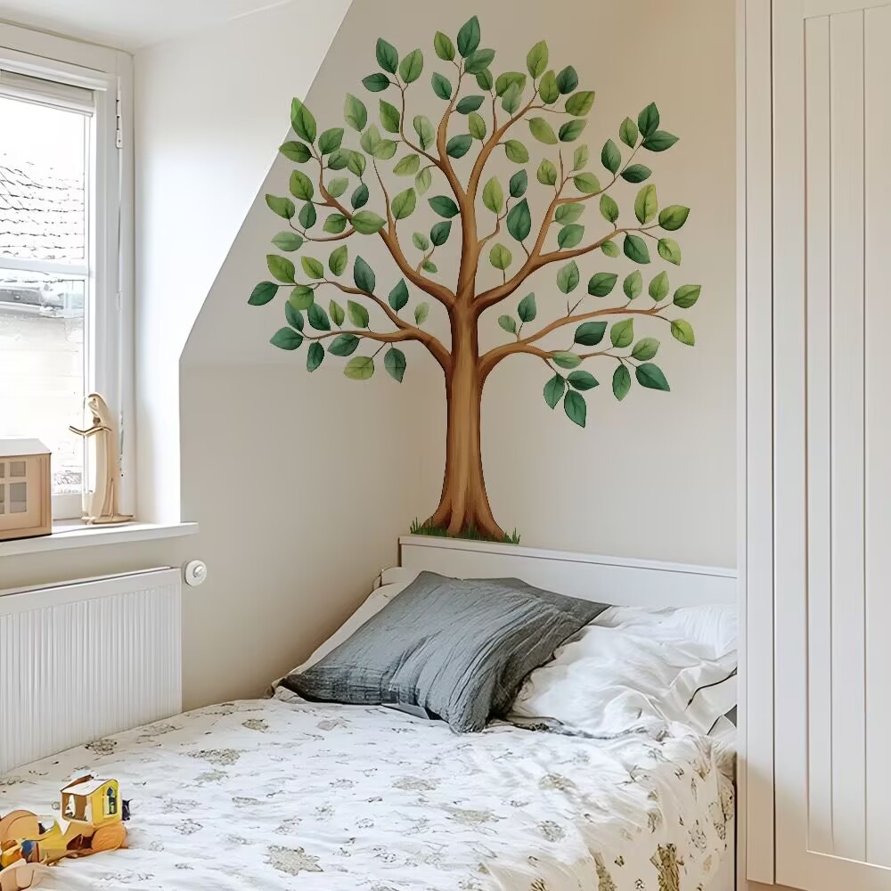 Large Tree Wall Decals Green Plants Jungle Wall Stickers for Kids Room Classroom Nursery Bedroom Home Decor DIY Peel and Stick Art Decals Kids Bedroom Living Room Window Wall Decor