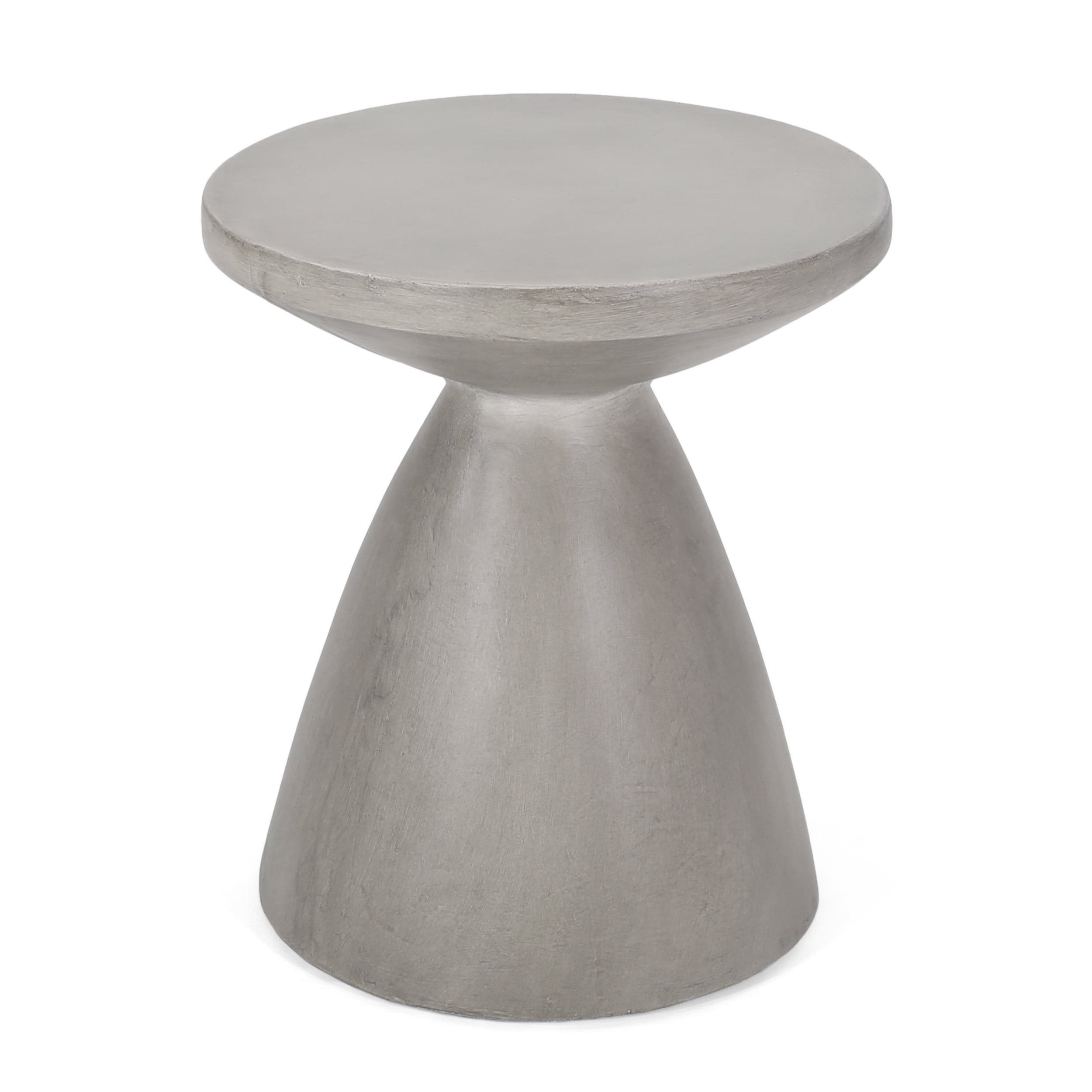 Light Gray Magnesium Oxide Outdoor Side Table with Hourglass Pedestal, 18 in x 18 in x 20.25 in