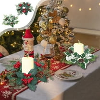 Fwttom Christmas Wreaths, Christmas Decorations Home Candle Holders Wreath Ring, Creative Mini Wreaths for Holiday Party Xmas Candle Table Setting