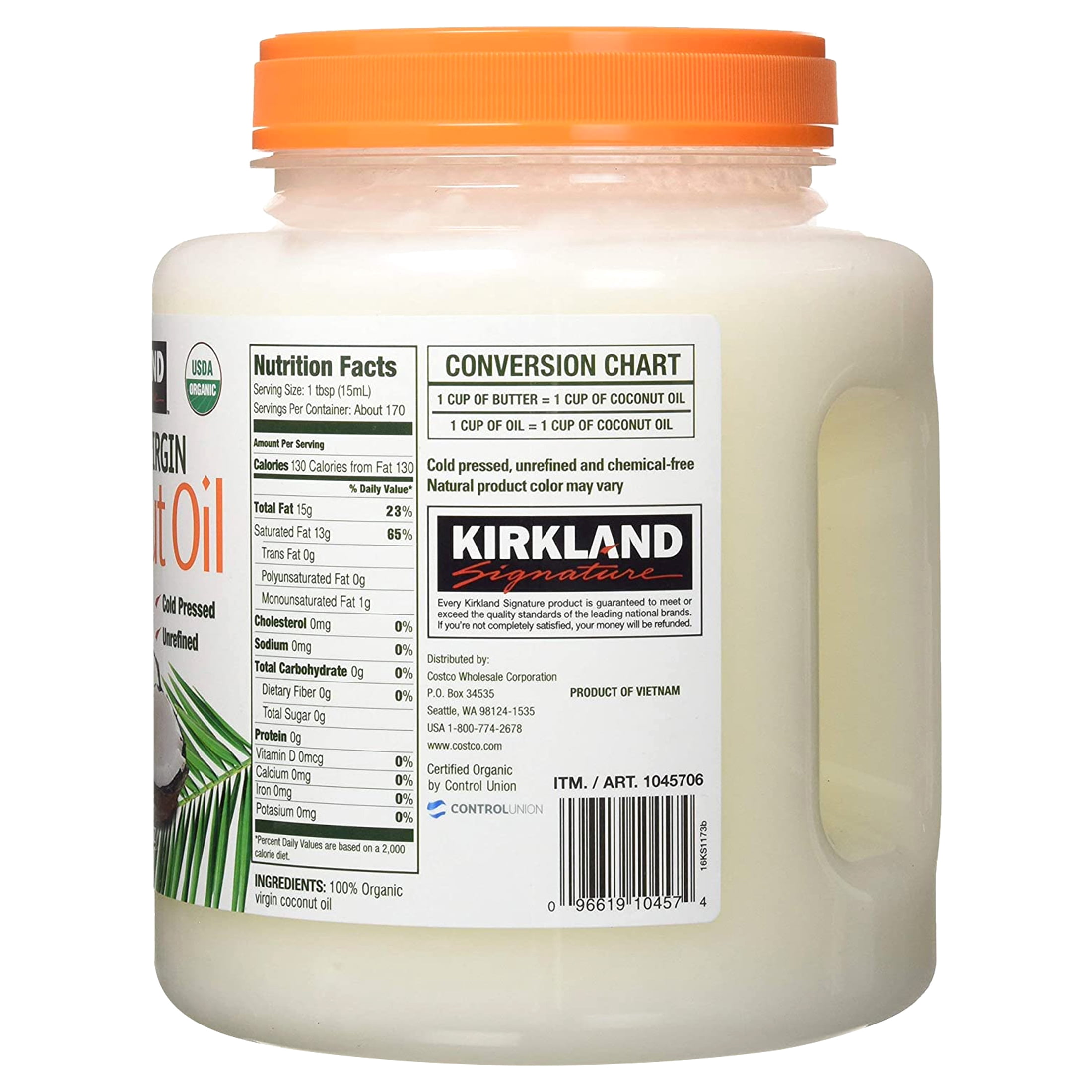 Organic Virgin Coconut Oil Unrefined Cold Pressed Chemical Free 84 oz