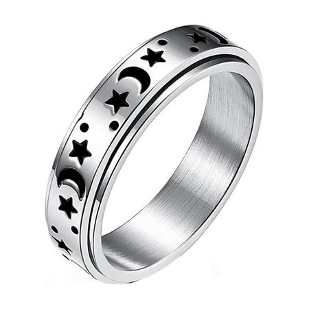 tegongse Stainless Steel Fidget Anxiety Ring for Women Men Fidget Spinner Ring Relief Stress Worry Rings Star Moon Spinning Rings