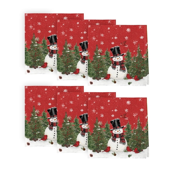 Sm:)e Red Snowman Christmas Cloth Napkin 18 x 18 Inch Set of 6, Winter