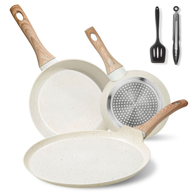 HEEDU Juego de 5 piezas de Sartenes y Crepera, Batería de Cocina de Granito, Sartenes Antiadherentes, Libre de PFOS y PFOA, Apto Todo Tipo de Estufas (Crepera 28cm y Sartén 20cm/