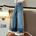 thumbnail image 6 of Baggy Jeans for Teen Girls Wide Leg Jeans Kids Y2𝐊 Elastic Waist Straight Leg 𝐁oyfriend Jeans Roll up Hem Denim Pants, 6 of 6