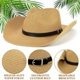 thumbnail image 7 of EINSKEY Straw Cowboy Hats for Men, Western Cowgirl Hat Women Wide Brim Fedora for Beach,Khaki, 7 of 7