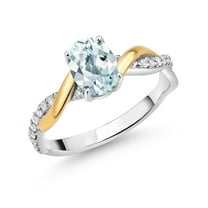 Gem Stone King 2 Tone 10K Yellow Gold and 925 Sterling Silver Sky Blue Aquamarine and White Lab Grown Diamond Twisted Interwoven Ring for Women (0.86 Cttw, Available in Size 5,6,7,8,9)