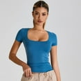 thumbnail image 3 of SWSMCLT Women's Soft T Shirt Fitted Top Basic Scoop Neck Lightweight T-shirt Yoga Summer Cool Workout Thin Spandex Sky Blue X-Small, 3 of 5