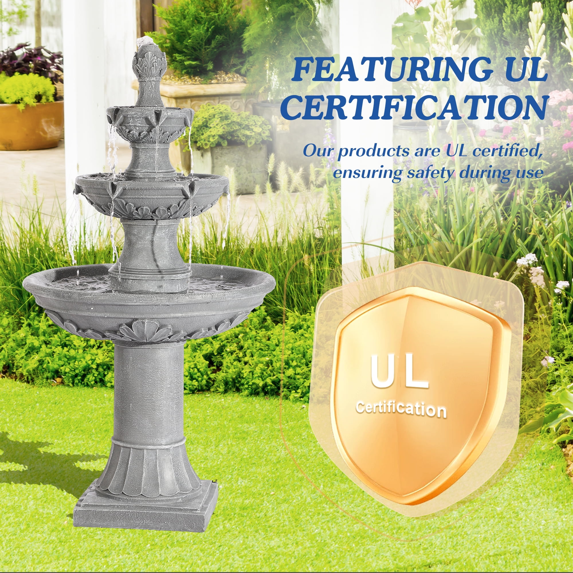 MAGIC UNION Outdoor Garden Water Fountains, 48.4" H Italian Style Fountains and Waterfalls Outside, 3-Tier Large Bubbler Cascading Indoor Floor Water Fountain Features with Pump for Home Yard Decor