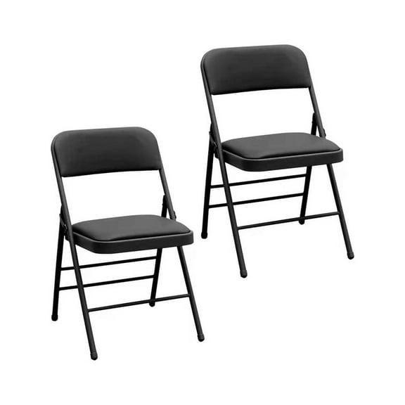 CodYinFI Pack of 2 (Fabric/Vinyl) Steel Frame Metal Foam Padded Folding Chairs (Black, Gray, White) (2-Pack - Vinyl Black)