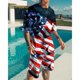 thumbnail image 5 of Traje casual de moda hawaiana para hombre, bandera del Día de la Independencia con fuegos artificiales geométricos creativos, estampado digital 3D, pantalones de playa para niños, 5 of 5