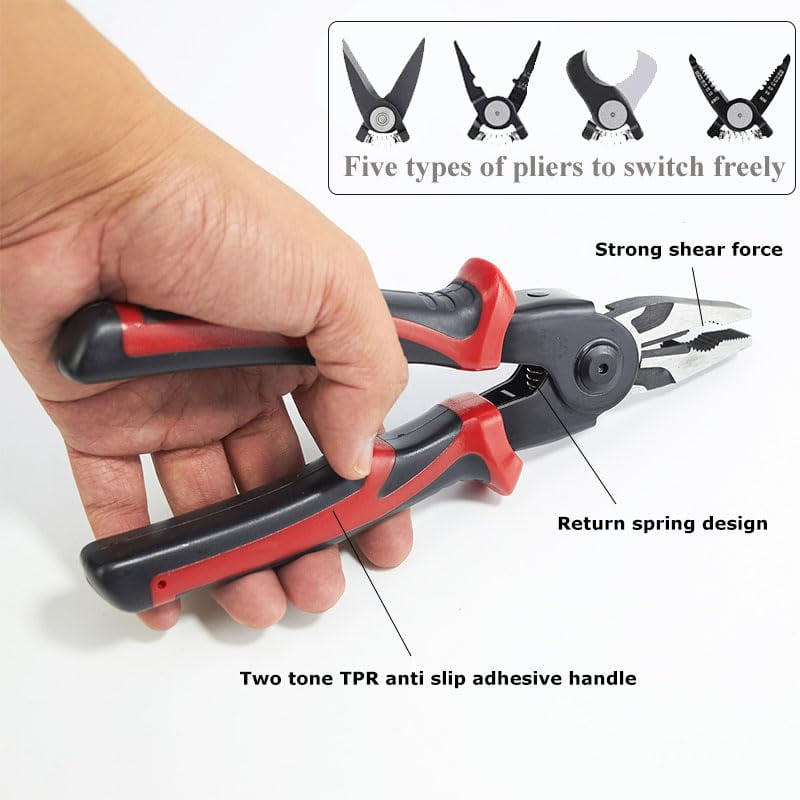 5 In 1 Multifunctional Pliers Set, Includes Cable shear, Stripping pliers, Wire-cutter, crimping pliers, lron sheet scissors