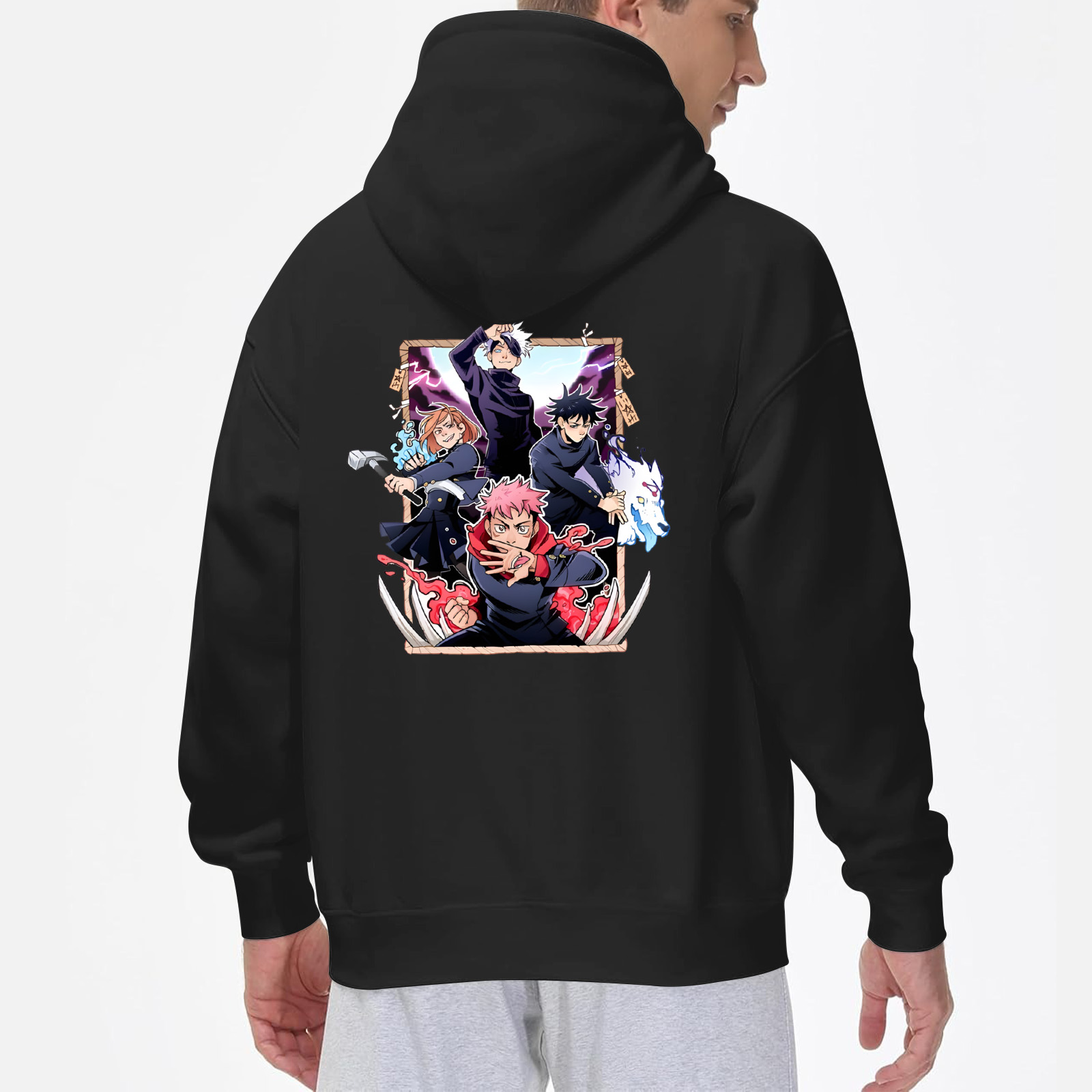 Lheaggik Anime Jujutsu Kaisen Hoodie Cartoon Graphic Long Sleeve Streetwear Women Men Hooded Sweatshirt Funny Clothes M