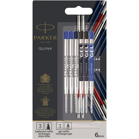 Parker Jotter London Refills Discovery Pack: 3 Quinkflow Refills for Ballpoint Pens & 3 Quink Gel Refills | Walmart