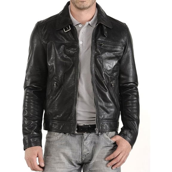 New Men Designer Genuine Lambskin Soft Biker Leather Jacket A153