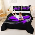 thumbnail image 3 of Castle Fairy Retro Racing Car Queen Comforter Set 3pcs for Boys, Checkered Flag Print Bedding Comforter Set for Bedroom, Purple Black,Black Reversible, 3 of 6