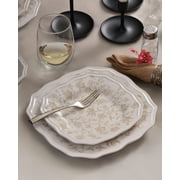 222 Fifth Batik Toile Taupe Porcelain 12-Piece Dinnerware Set, with Plates and Bowl, Service for 4